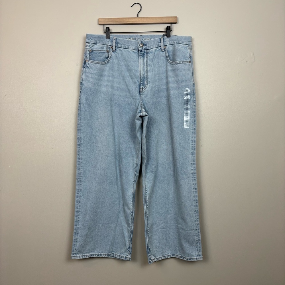 American Eagle Jeans Women 18S Blue Curvy Baggy Straight Super High Rise Strigid